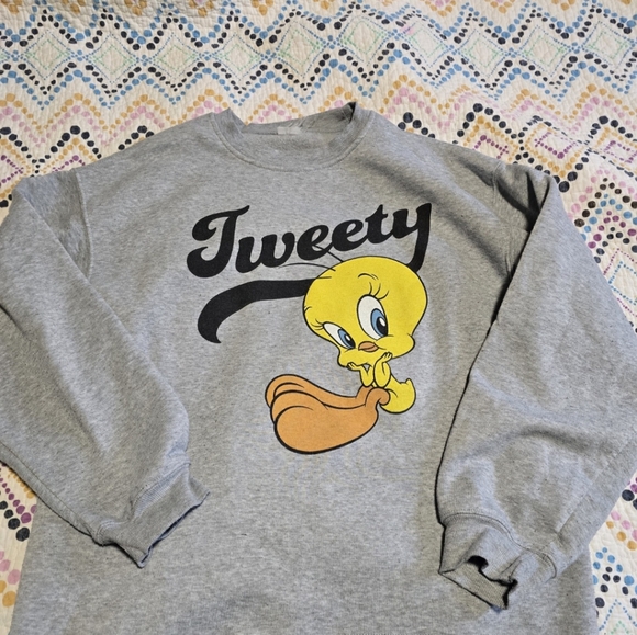 Looney Tunes Sweatshirt Gray Tweety Bird Graphic Crewneck Pullover - Picture 2 of 2